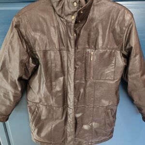 Womens Eddie Bauer Leather outside, goose feather inside jacket